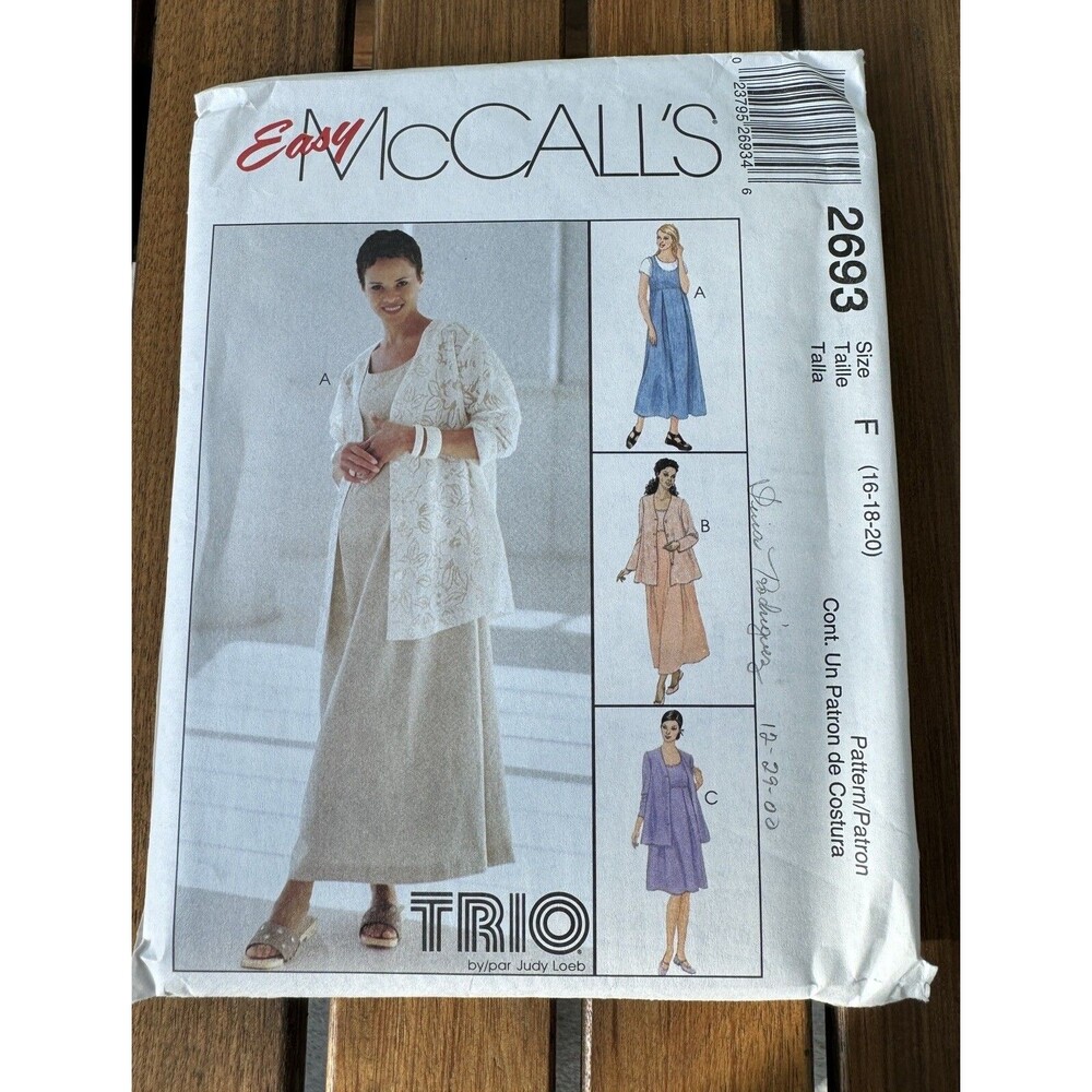 McCalls 2693 Sewing Pattern Maternity Jacket Dress Jumper Size 16 18 20 Loeb